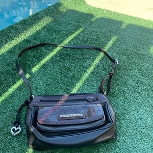 Brighton Black/Brown leather crossbody Croc-Embossed pattern